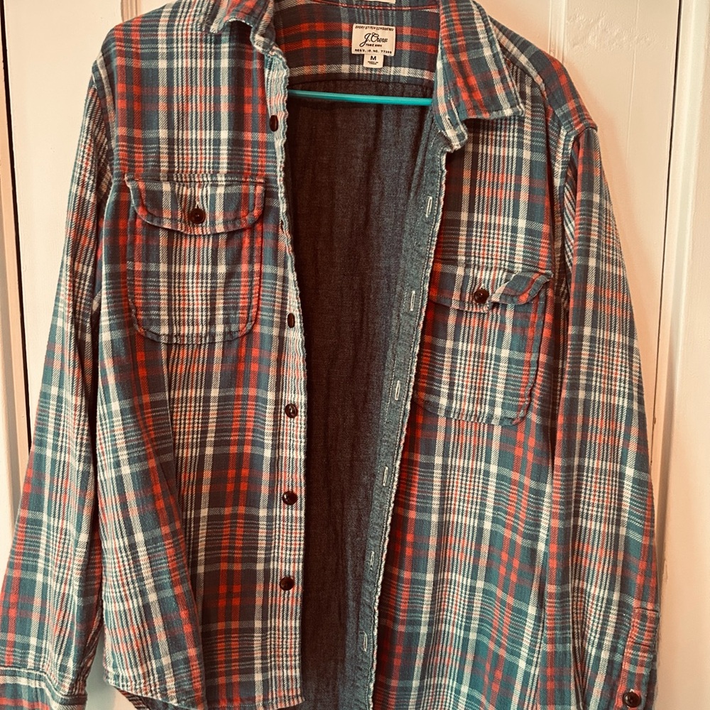 J. Crew Red and Blue Lightweight Shirt Jacket
